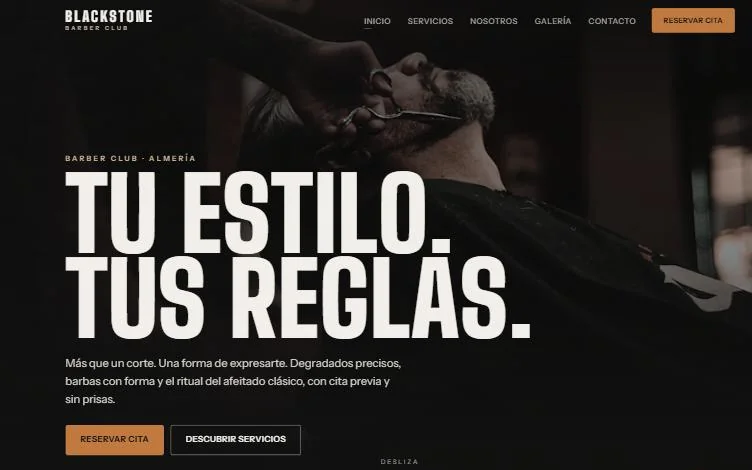 Portada de la web de BLACKSTONE Barber Club