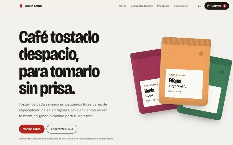 Portada de la web de Grano Lento